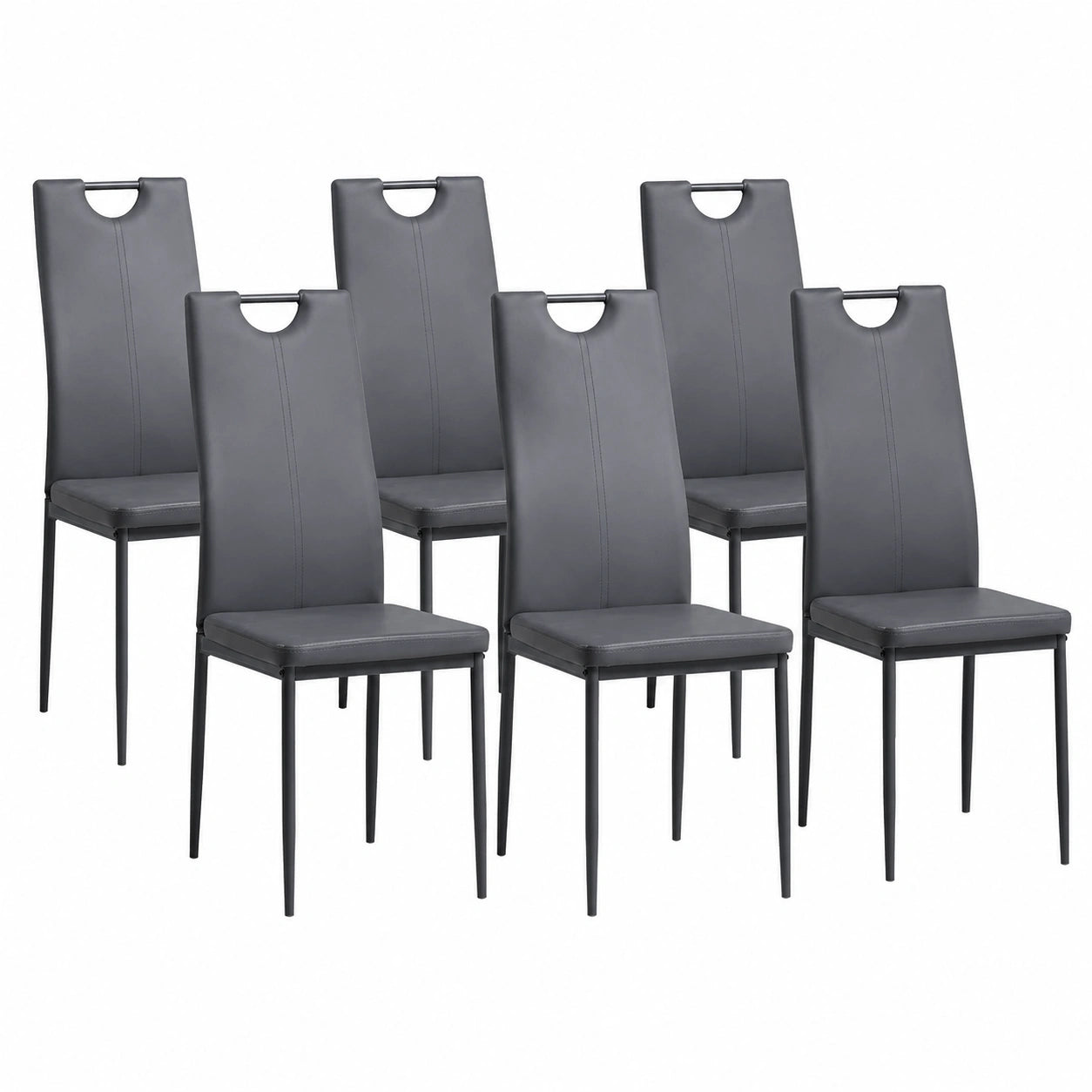 Esszimmerstühle – 6er-Set, moderner Stil, gepolstert, aus Kunstleder, Grau, für Esszimmer