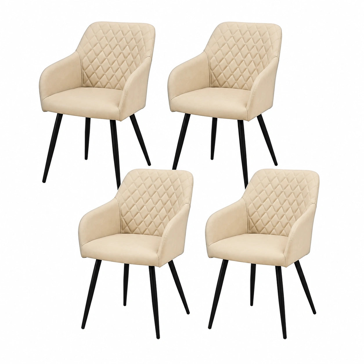 Esszimmerstühle – 4er-Set, gepolstert, mit Armlehnen, aus Kunstleder, Beige, für Esszimmer, Küche und Wohnzimmer