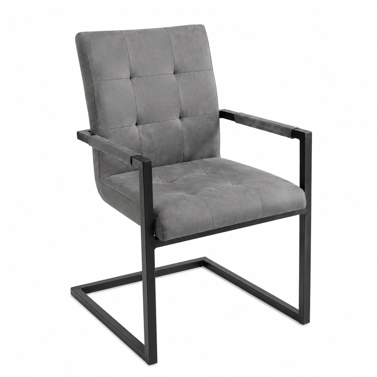 Schwingstuhl – 55 cm, mit Armlehnen, aus Stoff, Grau und Schwarz, für Esszimmer
