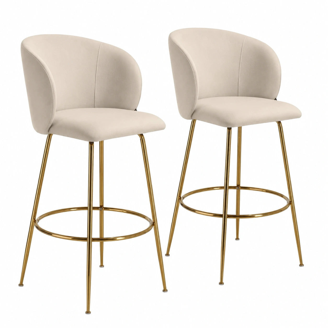 Barhocker – 2er-Set, aus Samt, Creme und Gold