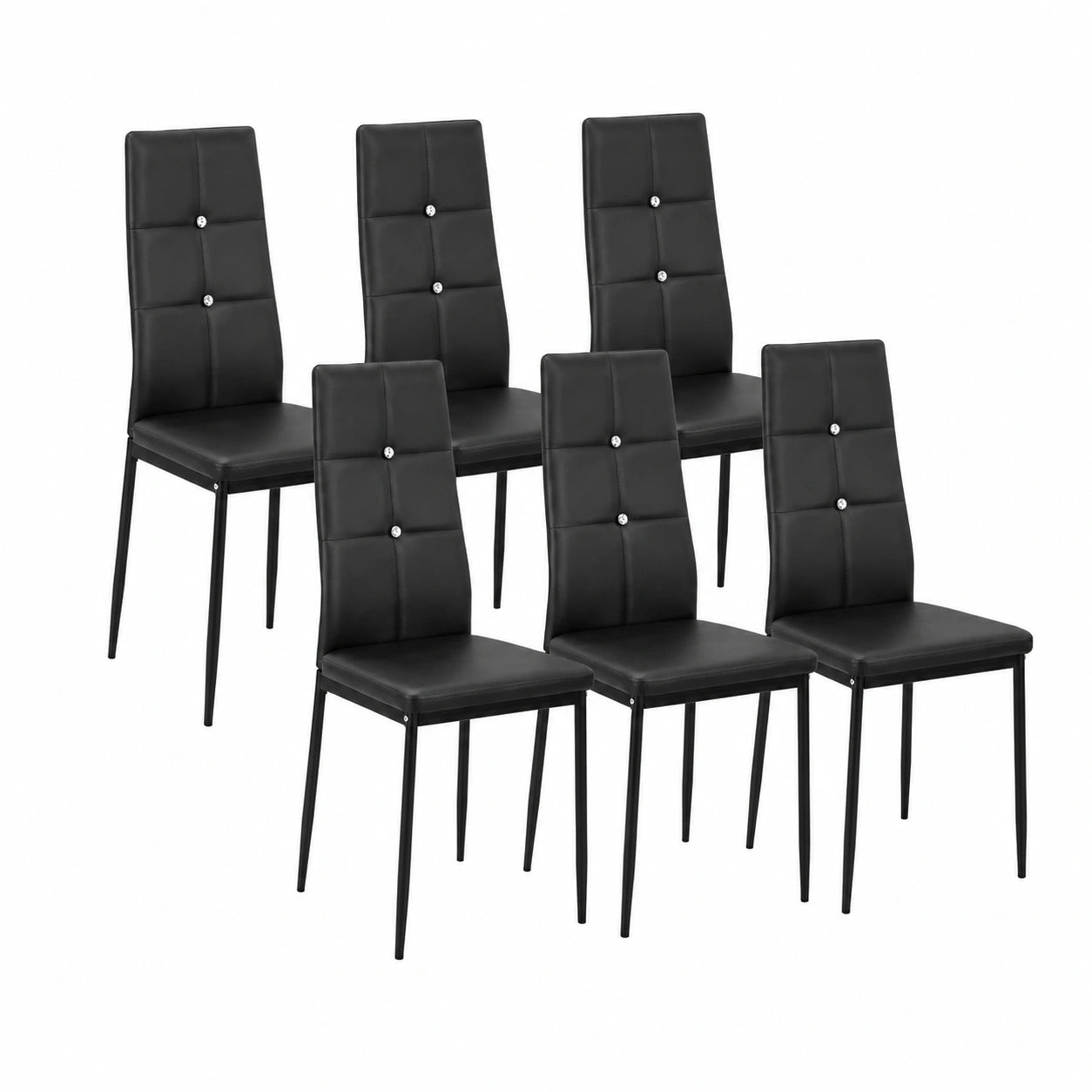 Stühle – 6er-Set, moderner Stil, gepolstert, aus Kunstleder, Schwarz, für Wohnzimmer
