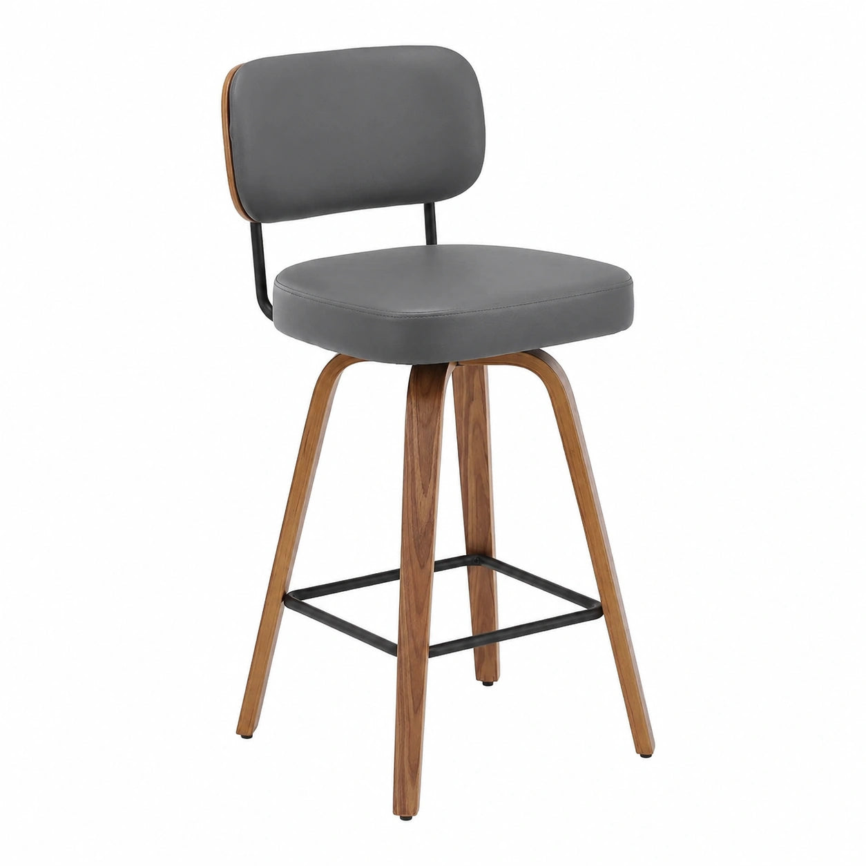 Barhocker – 2er-Set, 65 cm, drehbar, gepolstert, aus Kunstleder und Holz, Grau