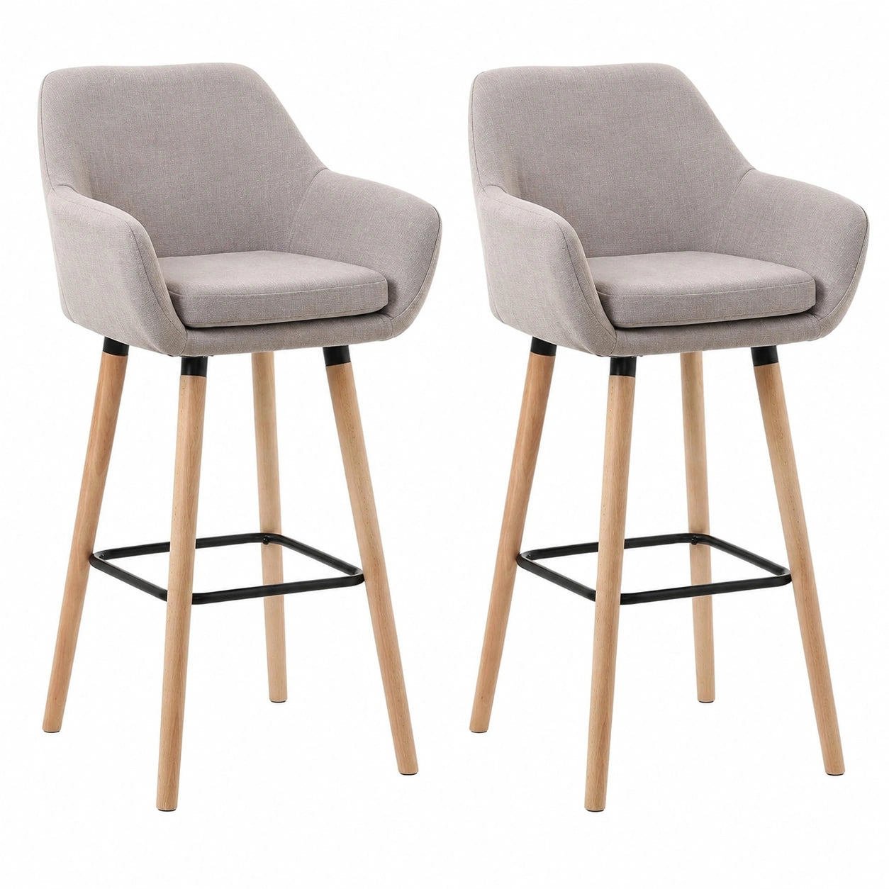 Barhocker – 2er-Set, gepolstert, aus Holz, Taupe