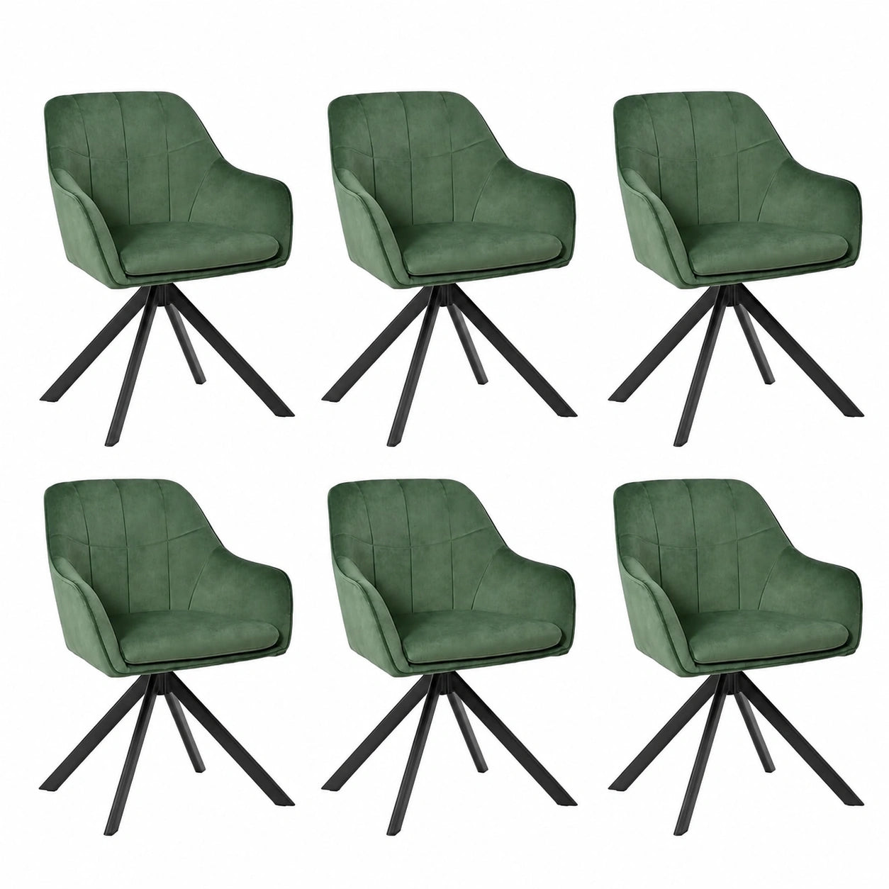 Drehstuhl – 6er-Set, drehbar, gepolstert, mit Armlehnen, aus Samt, Grün, für Esszimmer und Wohnzimmer