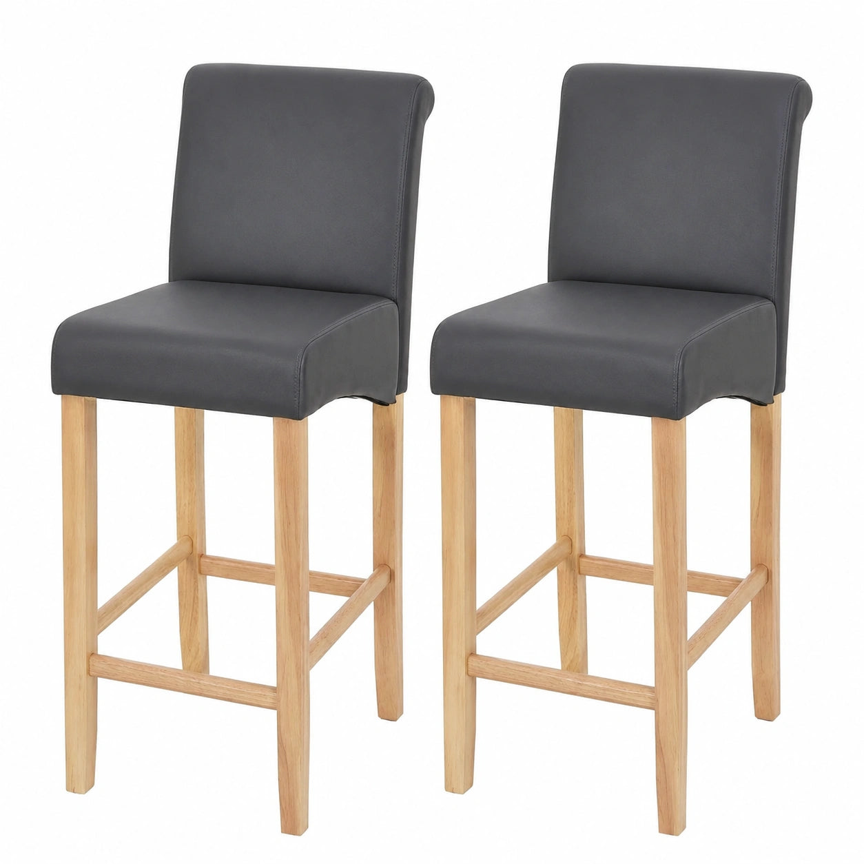 Barhocker – 2er-Set, aus Kunstleder und Holz, Grau