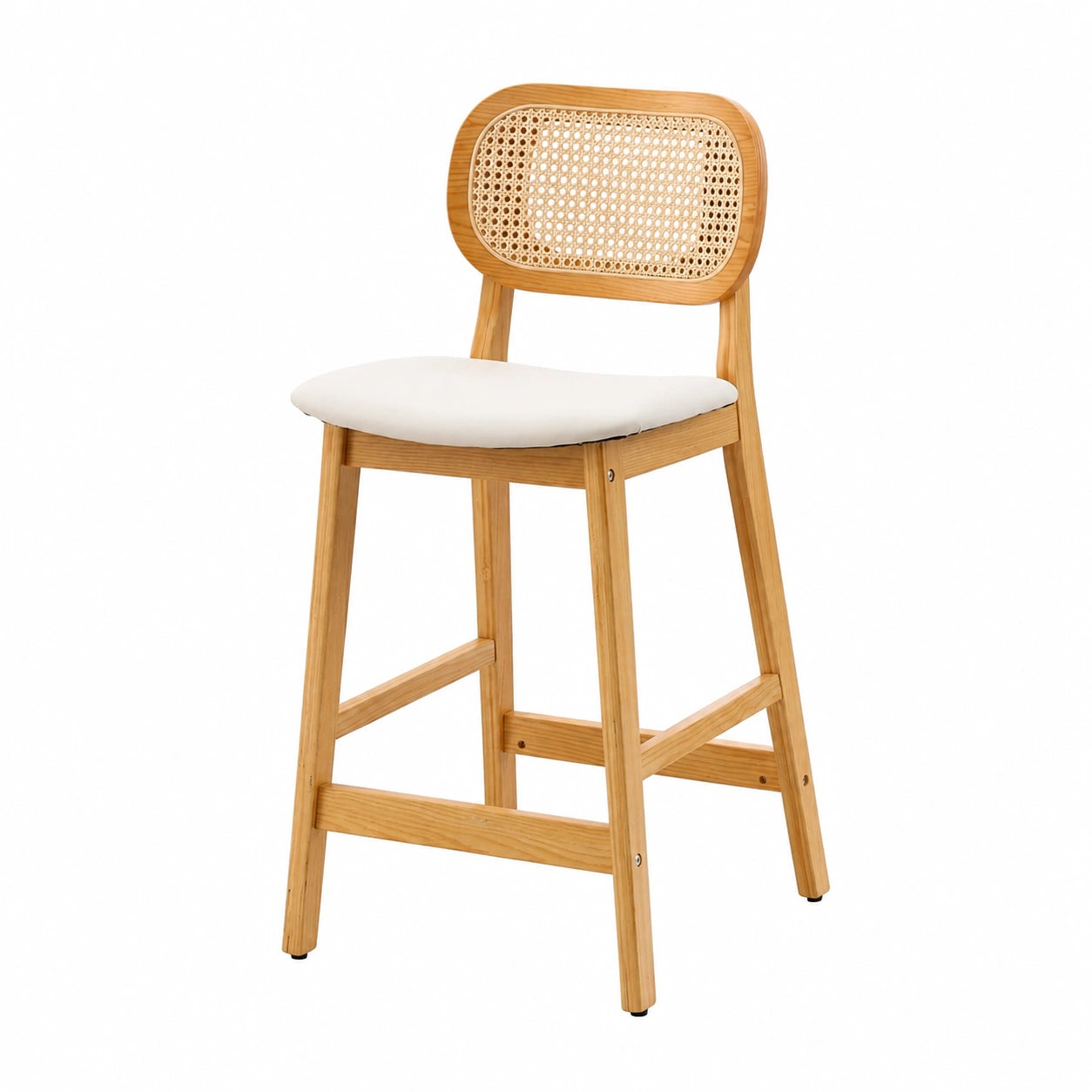 Barhocker – 2er-Set, mit LED-Beleuchtung, mit Rückenlehne, aus Rattan und Leder